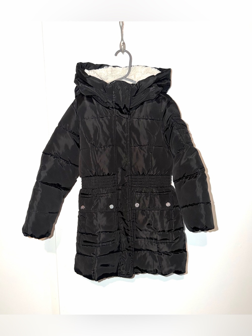 Kids Black Hooded Puffer Coat Size 5/6